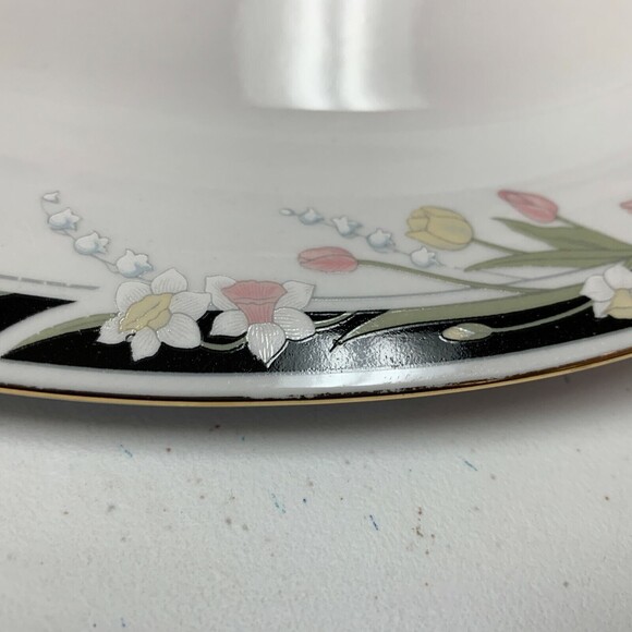 Crown Ming Michelle Oval Platter Plate Gold Trim Multicolor Floral Black Band - Picture 5 of 5